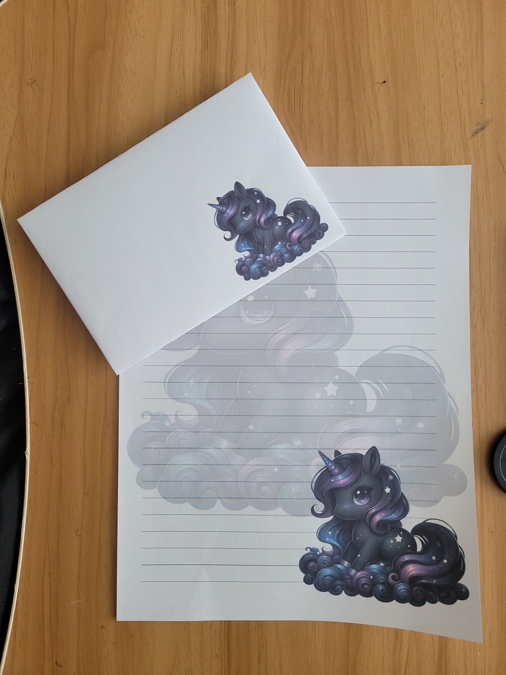 🖤NEW🖤 24pc Hand Crafted Black and Purple Unicorn Lined Stationery Set